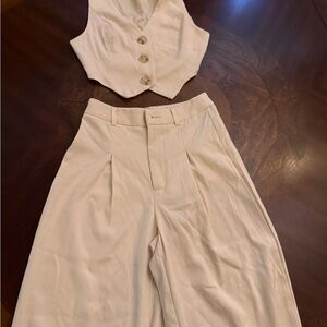 SHEIN Cream High-Rise Wide-Leg Trousers